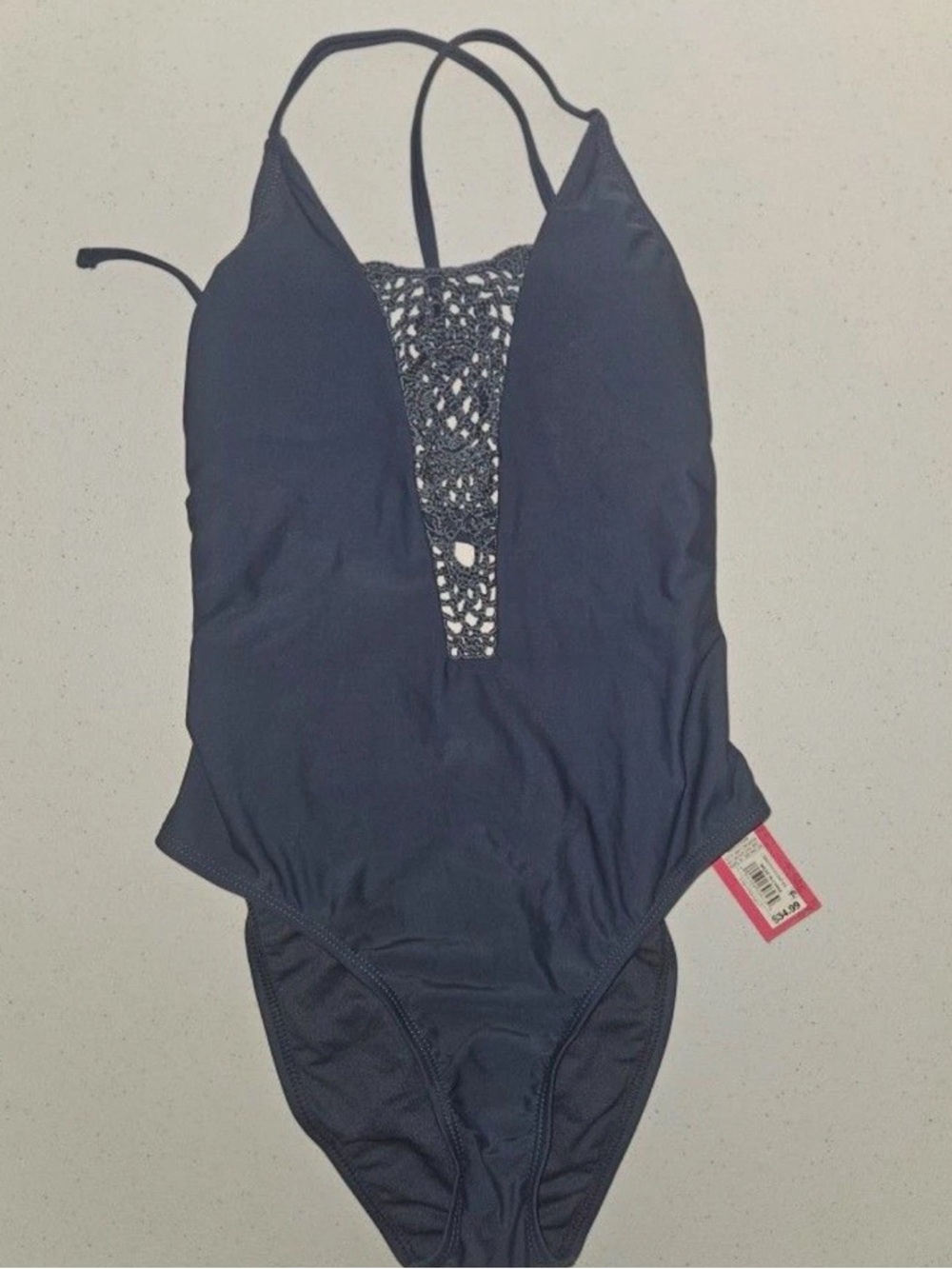 Xhilaration Navy One-Piece Swimsuit with Crochet Plunge